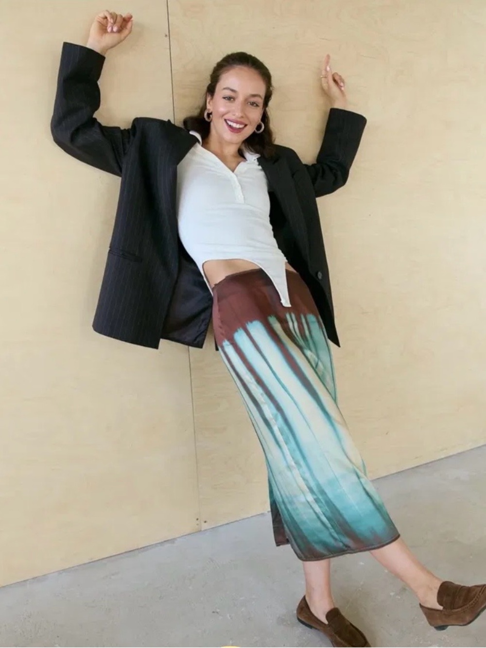 Zara Tie-Dye Ombre Midi Skirt in Teal and Brown M